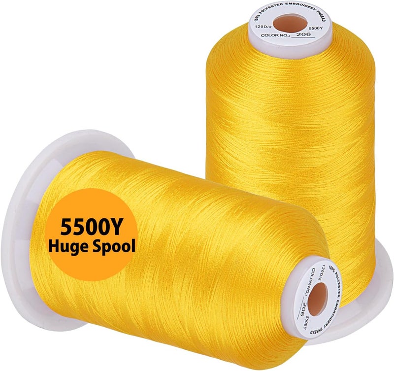 simthread Embroidery Thread 5500 Yards Harvest Gold 206, 2 Huge Spools 40wt Polyester for Brother, Babylock, Janome, Singer, Pfaff, Husqvarna, Bernina Machine - Image 1